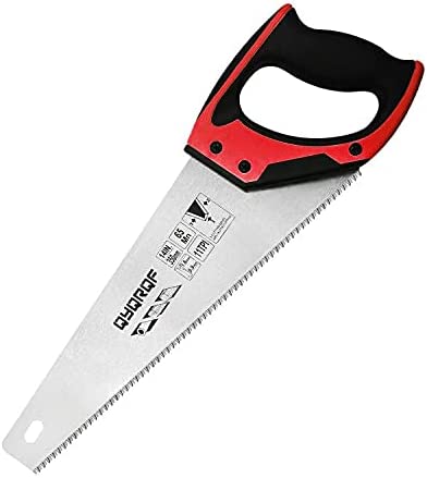 14 in. Pro Hand Saw, 11 TPI Fine-Cut Soft-Grip Hardpoint Handsaw Perfect for Sawing, Trimming, Gardening, Cutting Wood, Drywall, Plastic Pipes, Sharp Blade, Ergonomic Non-Slip Handle (red)