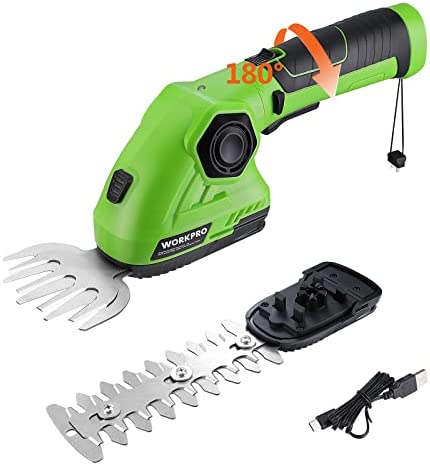 WORKPRO Cordless Grass Shear & Shrubbery Trimmer – 2 in 1 Handheld Hedge Trimmer 7.2V Electric Grass Trimmer Hedge Shears/Grass Cutter 2.0Ah Rechargeable Lithium-Ion Battery and USB Cable Included