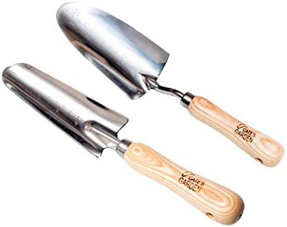 Cates Garden Hand Trowel – Dig, Shovel and Plant & Transplanter Trowel Premium for Digging and Planting – Heavy Duty Stainless Steel Smooth Vintage-Style Natural Ash Wood Handle and Leather Strap