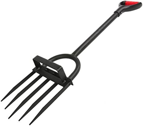 5-Tine Heavy Duty Pitch Fork for Gardening – Long Handled Digging Fork Garden Claw Weeder