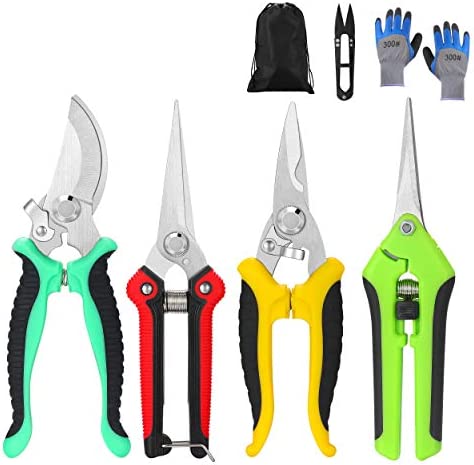 5 pack Garden Pruning Shears Stainless Steel Blades, Handheld Scissors Set with Gardening Gloves,Heavy Duty Garden Bypass Pruning Shears ,Tree Trimmers Secateurs, Hand Pruner