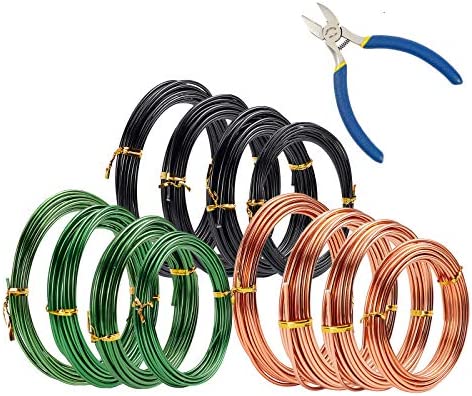 AHANDMAKER Tree Training Aluminum Wire, 12 Rolls (Total 196 Feet) 3 Colors Bonsai Plant Training Wire 1.5/2/2.5/3 mm Training Wire with Bonsai Wire Cutter for Holding Bonsai Branches Small Trunks