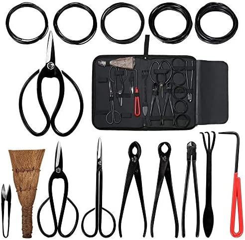Adikoo Bonsai Tools 10PCS Kit with Case,Carbon Steel Scissor Cutter Shear Set Garden Plant Tree Tools