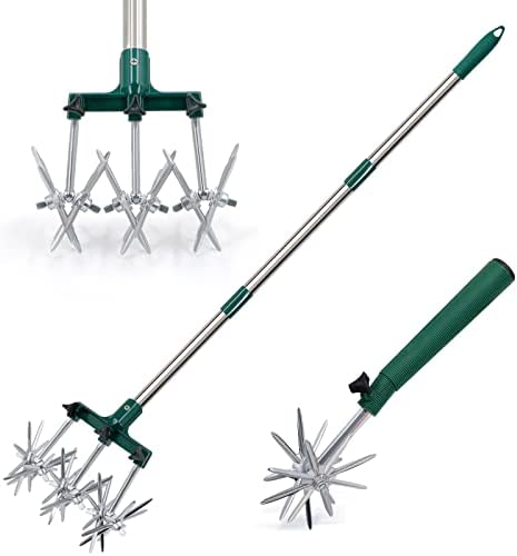 Altdorff Rotary Cultivator Set, 25″-63″ Adjustable Gardening Rotary Tiller and Hand-Held Garden Cultivator swith Aluminum Detachable Tines, Reseeding Grass or Soil Mixing