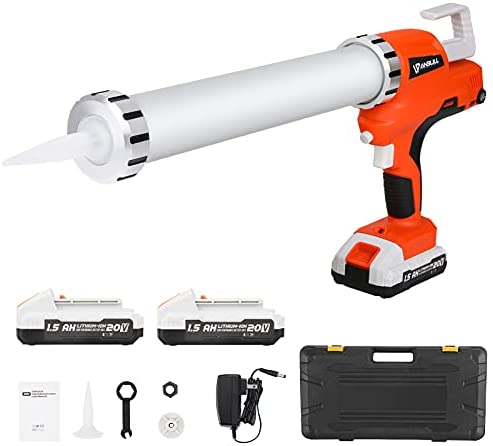 Anbull 20V Electric Caulking Gun with 2 Batteries & Charger, Suitable for 10-20oz (300-600ML) Cartridges and Sausage Packs, Professional Cordless Caulk Gun for Caulking, Filling, Sealing