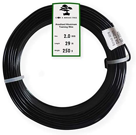 Anodized Aluminum 2.0mm Bonsai Training Wire 250g Large Roll (95 feet) – Choose Your Size and Color (2.0mm, Black)