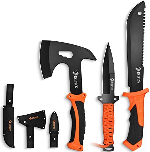 Axe and Fixed Blade Knives with Sheath, NedFoss Camping Hatchet and Machete Knife with Shock Reduction Handle and Full Tang Hunting Knife, Survival Tools for Outdoor Hiking Camping