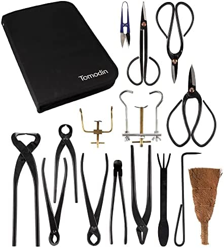 Voilamart Bonsai Tools Kit Set 15Pcs Bonsai Tree Carbon Steel Gardening Trimming Kit Include Scissors, Pruning Shears, Round and Pointed Shovel Training Wire
