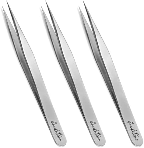 Beaditive High Precision Tweezers 3 Pack – 4.7″ Craft Tweezers for Sewing, Beading & DIY Crafts – Non-Serrated Jewelry Tweezer Set with Fine Point Tips – Stainless Steel Needle Nose Hobby Tweezers