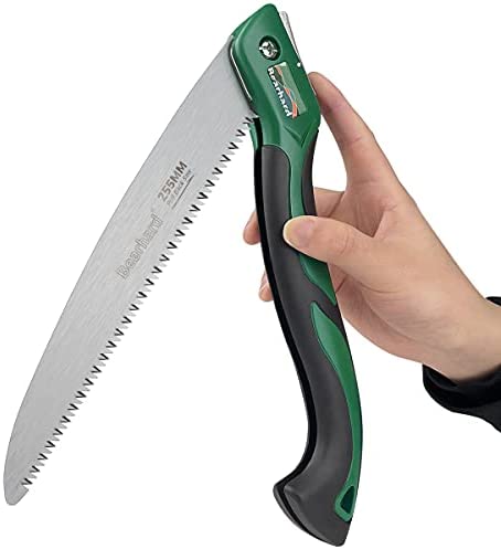 Bearhard Folding Saw, 10inch Pruning Hand Saw with SK5 Steel Blade for Tree Trimming, Camping, Gardening, Hunting, Cutting Wood, PVC, Bone with Ergonomic Handle Design