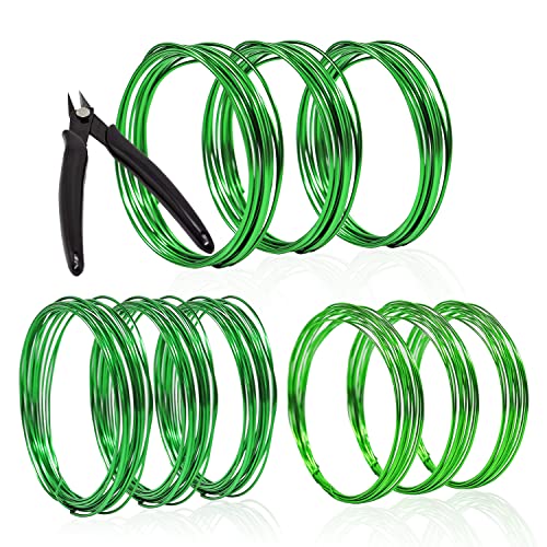 Bonsai Wire with Cutter Kit – 9 Roll Tree Training Wires 149.6 Feet Total .Anodized Aluminum Wire 1mm/1.5mm/2.0 mm Training Wire，for Bonzai Trees Indoor (149.6 Feet, Green, 9)