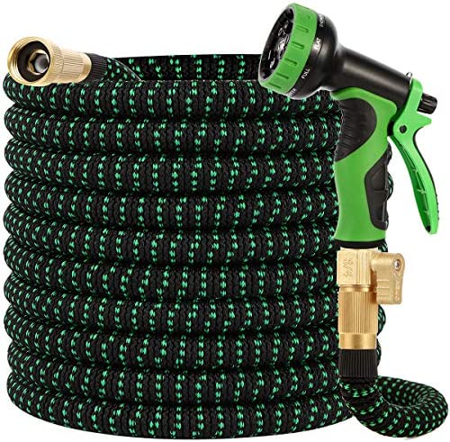 Buheco Garden Hose 100ft-Water hose with 9 Function Spray Nozzle and Durable 3/4 inch Solid Brass Fittings No Kink Flexible Lightweight Outdoor Long Retractable Hose Pipe Set