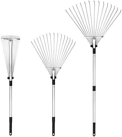 Buyplus Adjustable Garden Leaf Rake – 24 to 63 Inch Telescopic Metal Rake, Expandable Folding Leaves Rake for Lawn Yard, Flowers Beds and Roof