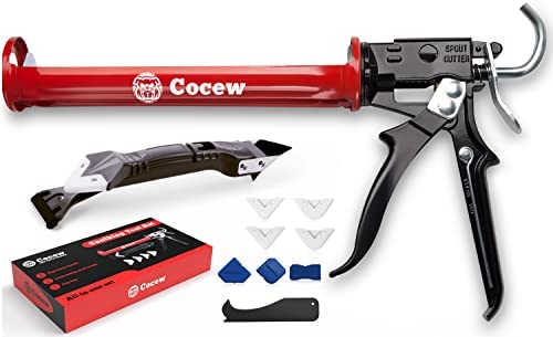 Cocew Caulking Tool Kit, Drip-Free Caulk Gun and Sealant Finishing Tool Grout Scraper,5 Replace Silicone Pads, Great Tools for Kitchen Bathroom Window Sink Joint with Gift Box