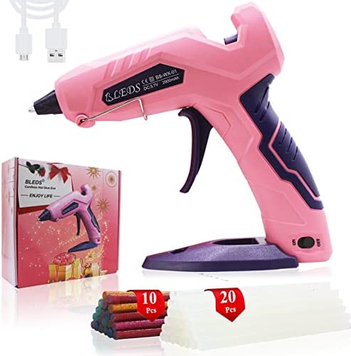 Cordless Hot Glue Gun, BLEDS Wireless Glue Guns with 30 Pcs Glue Sticks Stand-Up USB Chargeable Glue Gun Battery Charged Cordless Hot Melt Glue Gun For Craft, Decor, DIY, Art, Gift (Patented)
