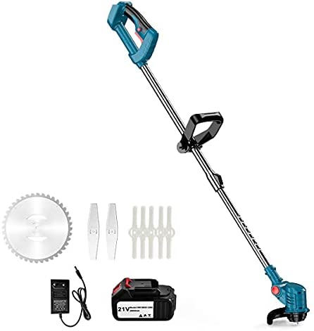 Cordless String Trimmer,Electric Grass Trimmer,Multifunctional Lawn Mower,Light Weight Lithium Battery,Certified Power Adapter,W eed Brush Cutter with Replace Blade