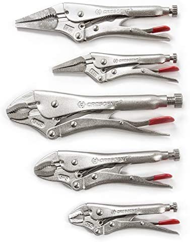 Crescent 5 Piece 5 Inch, 7 Inch & 10 Inch Curved Jaw & 6 Inch & 9 Inch Long Nose Locking Pliers with Wire Cutter – CLP5SETN