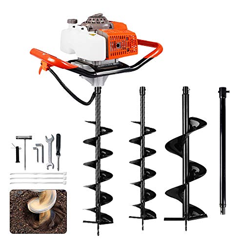ECO LLC 63cc 3.4HP Gas Powered Auger Post Hole Digger with Two Earth Auger Drill Bit 6″ & 10″ + Extention for Any Earth Digging/Drilling Operation (Subcontract delivery)