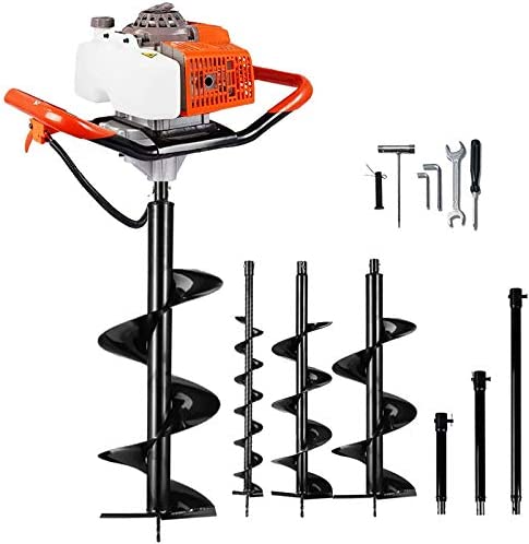 ECO LLC 63cc Auger Post Hole Digger 3.4HP 2 Stroke Petrol Gas Powered Earth Digger with 4 Auger Drill Bits (4“ 6″ 8″ & 12″) for Farm Garden Plant (Subcontract Delivery)