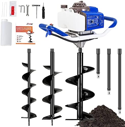 ECO LLC 72CC Gas Powered Post Hole Digger with 3 Earth Auger Drill Bits 6″ 10″ 12″ and 3 Extension Rods| 2-3 Packages Shipping