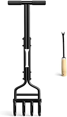 EEIEER Lawn Coring Aerator Tool, Manual Plug Core Aerators & Clean Tool, Yard Aeration Tools with 4 Hollow Slots for Compacted Soils & Garden Lawns, 36’’ x 11.4’’ Black