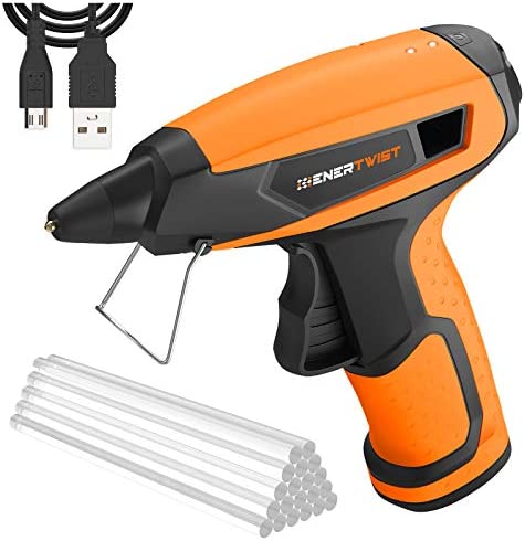 Enertwist 4V Cordless Hot Glue Gun Kit w/ 20 Pcs Glue Sticks, 15s Fast Heating, 2.5Ah Rechargeable Lithium Battery Powered, Auto Power-Off, Anti-Drip, Long Lasting, Metal Stand & USB Charger, ET-CGG-4