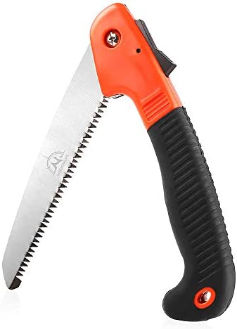 Folding Pruning Saw, Premium Folding Hand Saw with Secure Lock Comfort Soft Grip for Garden or Tree Pruning, Camping, Wood Working(Orange+Black)
