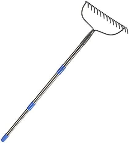 Garden Rake Heavy Duty Bow Rake with 60″ Stainless Steel Handle Metal Rake for Lawn with 14 Tines