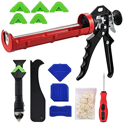 Hand Caulking Gun with 3-in-1 Grout Scrapper Grout Tool and Sealant Finishing Tools 38pcs in Total