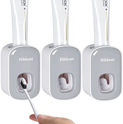 Hibbent 3 Pack Toothpaste Dispenser Wall Mounted, Automatic Toothpaste Squeezer for Kids & Family, Bathroom Accessories with Strong Adhesive Sticker,Waterproof, Dust-Proof, Easy to Disassemble, Grey