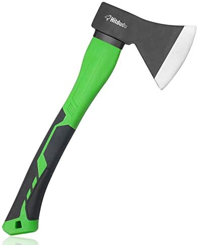 Hitdudu Camping Axe, 15.7″ Chopping Hatchet for Firewood Splitting, Forged Carbon Steel Heat Treated, Durable Fiberglass Handle with Anti-Slip Rubber Grip for Outdoor Survival Hiking Home