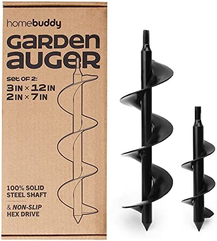 HomeBuddy Garden Auger Drill Bit Set – 3×12 and 2×7 Inch Drill Auger Bit for Planting, Hole Digging, Sturdy Bulb Planter Tool with Non-Slip Hexagon Chuck, Spiral Soil Auger