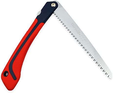 Horsvill Folding Saw, Hand Saw with 10 Inch Japanese SK4 Steel Blade, Garden Pruning Saw with Sharp Teeth, Great for Gardening,Camping,Survival,Hunting, red-black, (S-1925)
