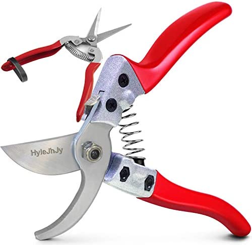 HyleJhJy 8″ Bypass Steel Pruning Shears with Stainless SK5 Steel Blades+Straight Tip Gardening Shears Garden Shears Garden Clippers Florist Scissors Hand Pruners Garden Tools Gardening Tools Set,Red