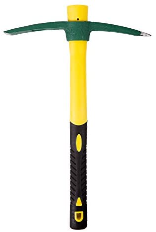 KINJOEK Pick Mattock Hoe, Forged Weeding Garden Pick Axe with 15 Inch Fiberglass Handle for Loosening Soil, Gardening, Camping or Prospecting