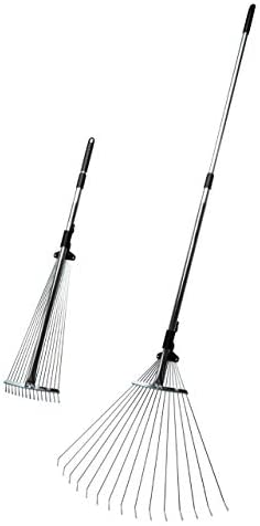 Kings County Tools Adjustable Garden & Leaf Rake | Collapsing Tines to Work Tight Areas | Telescoping Handle Extends to 5-Feet | Versatile and Lightweight | Expands to a 22” Spread