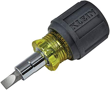 Klein Tools 32561 Multi-Bit Screwdriver / Nut Driver, 6-in-1 Stubby Screwdriver with 2 Phillips, 2 Slotted Bits, 2 Nut Drivers
