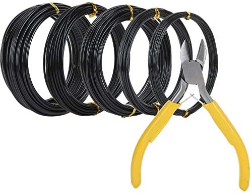 LANIAKEA 5 Rolls Bonsai Wires, 5 Sizes – 1.0 mm, 1.5 mm, 2.0 mm, 2.5 mm, 3.0 mm Anodized Aluminum Bonsai Training Wire with Bonsai Wire Cutter (Total 164 Feet)