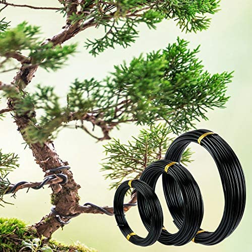 LEMESO 3 Roll Bonsai Training Wire Kit, Aluminum Bonsai Wires Set in 3 Sizes – 1mm/1.5mm/2mm (118 Ft Total), Three Pack Black Wires for Holding Indoor Trees Bonsai Branches