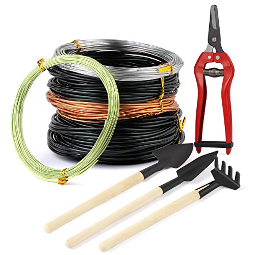 Lenink Bonsai Training Wire, 5 Roll Aluminum Alloy Plant Tree Training Wires Kit with Cutter 1.0mm/1.5mm/2.0mm/2.5mm/3.0mm