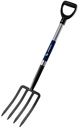 MUJO 4-Tine Spading Digging Fork, Garden Digging Spading Fork Forged Steel with D-Grip Handle 41“