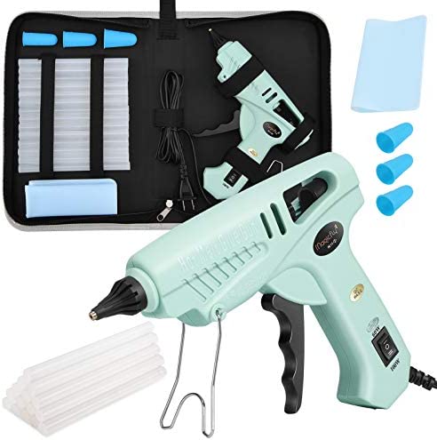 Magicfly 60/100W Hot Glue Gun Full Size with 15 Pcs Hot Glue Sticks (0.43 X 5.9 inch) and Carry Case, Dual Power High Temp Melt Glue Gun Kit with Finger Caps, Mat for Arts Craft, Househould, Green