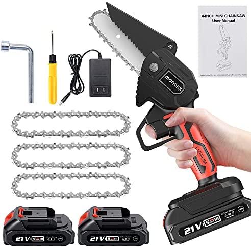 Mini Chainsaw with 3Pcs Chain,4-Inch Electric Chainsaw,Small Chainsaw 2Pcs Rechargeable Batteries Operated, Household Battery Chainsaw for Wood Cutting, Tree Pruning and Gardening (Black)