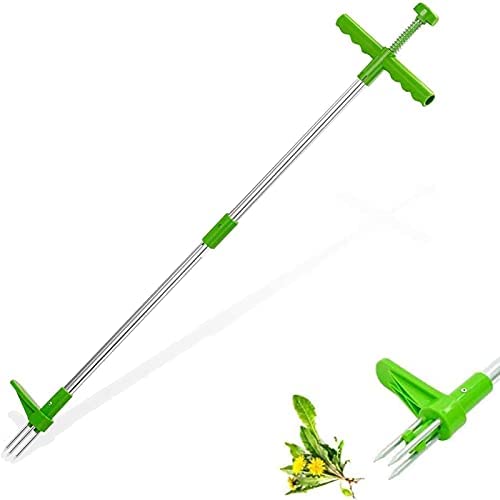 MuiSci Stand-Up Weeder Root Removal Tool, 39″ Long Reinforced Aluminum Alloy Pole Manual Remover with 3 Stainless Steel Claws, Weed Puller Hand Tool with High Strength Foot Pedal
