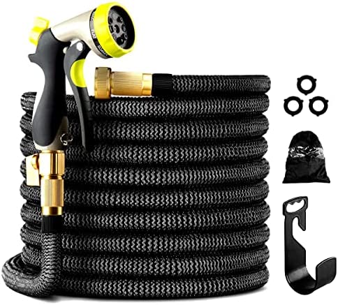 Pamapic 100 FT Expandable Garden Hose, Lightweight Durable Flexible Water Hose with 3/4 Nozzle Solid Brass Connector and 8 Pattern High Pressure Water Spray Nozzle