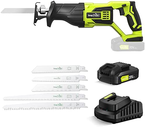 Reciprocating Saw – SnapFresh Cordless Reciprocating Saw for Woods Metal Plastic Cutting, 0-3000 SPM Powerful Motor Reciprocating Saw, Lightweight Cordless Design, Battery-powered