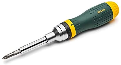 SATA 19-in-1 Multipurpose Ratcheting Screwdriver Set with 8 Double-Sided Bits and a Green and Yellow Oil-Resistant Handle – ST09350, 10 Piece