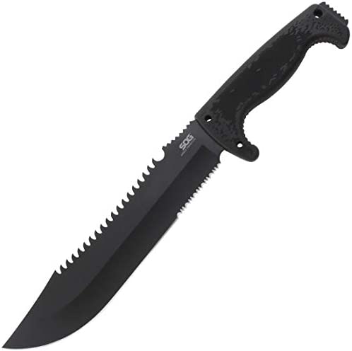 SOG Jungle Primitive Fixed Blade- Field and Camping Tactical Machete with Sheath for Clearing Brush, Full Tang Survival Knife 15.3 Inches (F03TN-CP)