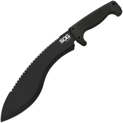SOG SOGfari Kukri Machete MC11-N – Hardcased Black 12″” Blade w/ Saw Back, Rubber Handle, Nylon Sheath