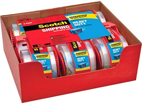 Scotch Heavy Duty Packaging Tape, 1.88″ x 22.2 yd, Designed for Packing, Shipping and Mailing, Strong Seal on All Box Types, 1.5″ Core, Clear, 6 Rolls with Dispenser (142-6)